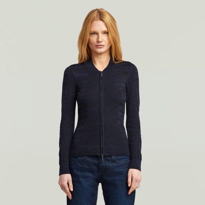 3D Biker Knit Slim Full Zip Stickad 3D Biker Knit Slim Full Zip Stickad