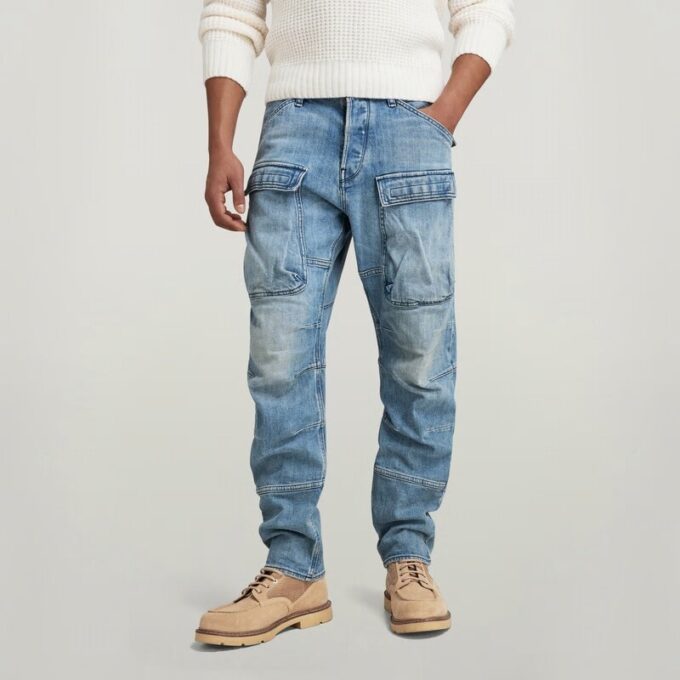 3D Raka Avsmalnande Denim Cargobyxor 3D Raka Avsmalnande Denim Cargobyxor