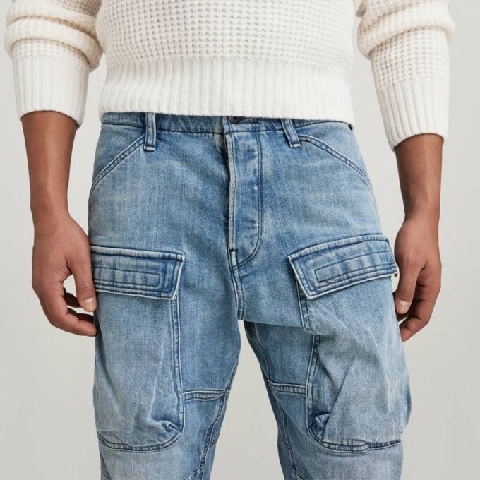 3D Raka Avsmalnande Denim Cargobyxor 3D Raka Avsmalnande Denim Cargobyxor