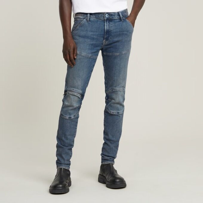 5620 3D Dragkedja Knä Skinny Jeans