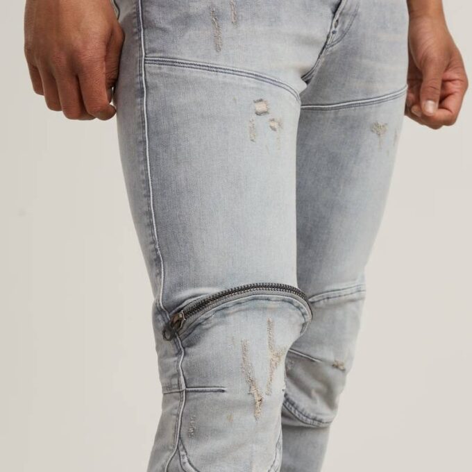5620 3D Dragkedja Knä Skinny Jeans