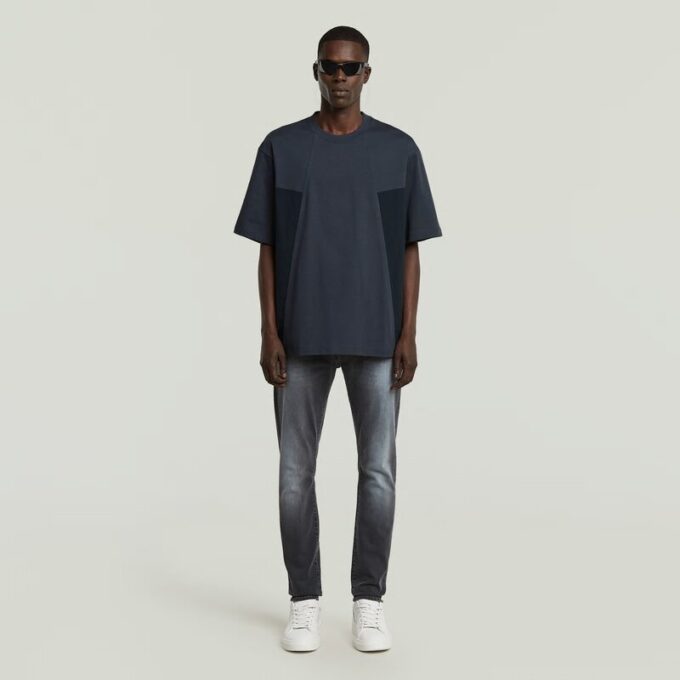 A-linjeformad vävd mix-t-shirt med boxig passform
