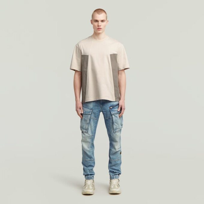 A-linjeformad vävd mix-t-shirt med boxig passform