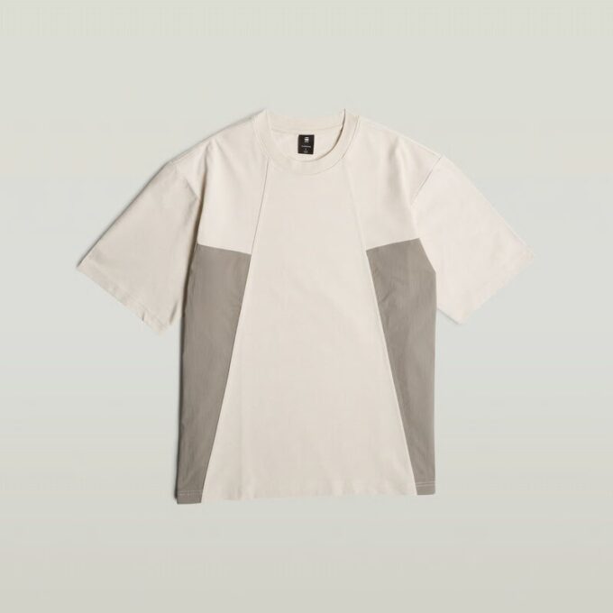 A-linjeformad vävd mix-t-shirt med boxig passform