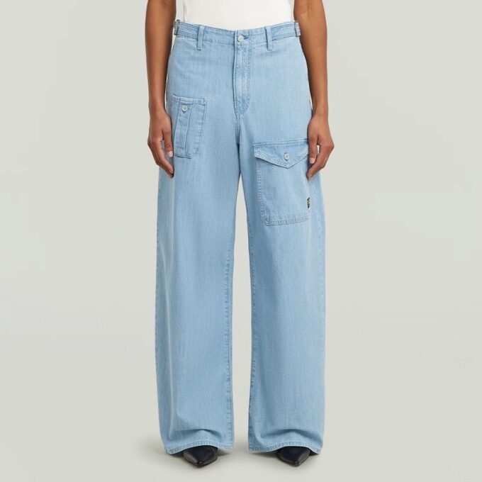 Cargo Jeans med bälte och lösa axelband