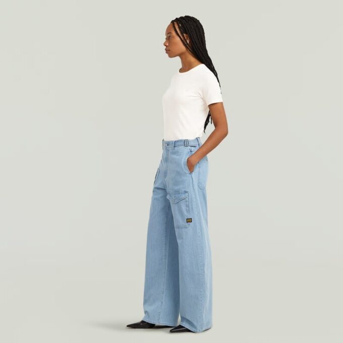 Cargo Jeans med bälte och lösa axelband