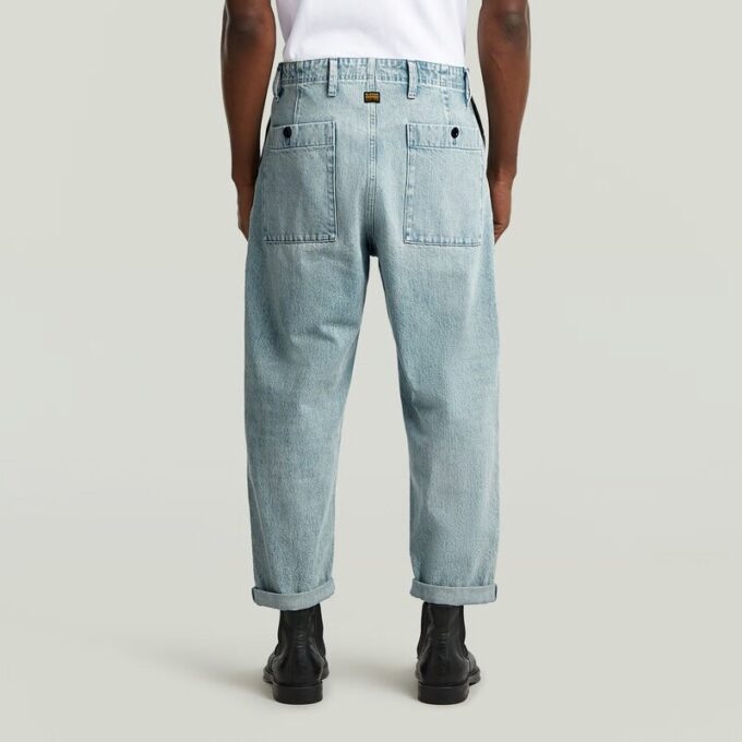Plisserad Chino Denim Avslappnad Avsmalnande Plisserad Chino Denim Avslappnad Avsmalnande