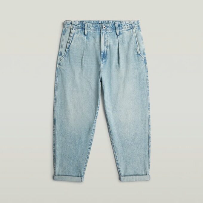 Plisserad Chino Denim Avslappnad Avsmalnande Plisserad Chino Denim Avslappnad Avsmalnande