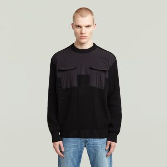 Stickad pullover i vävd blandning