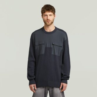 Stickad pullover i vävd blandning