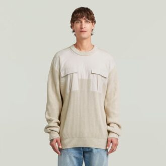 Stickad pullover i vävd blandning