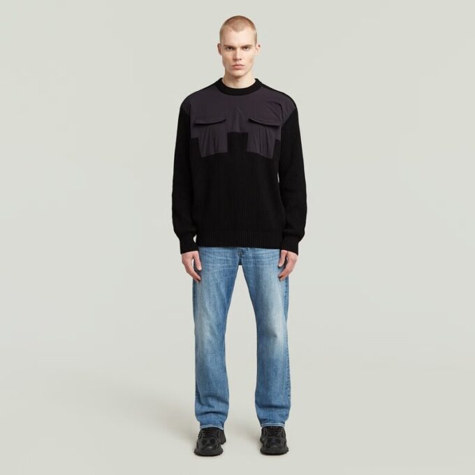 Stickad pullover i vävd blandning Stickad pullover i vävd blandning