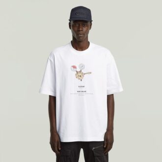 T-shirt med boxigt tryck och arkivtryck