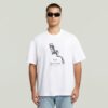 T-shirt med boxigt tryck och arkivtryck