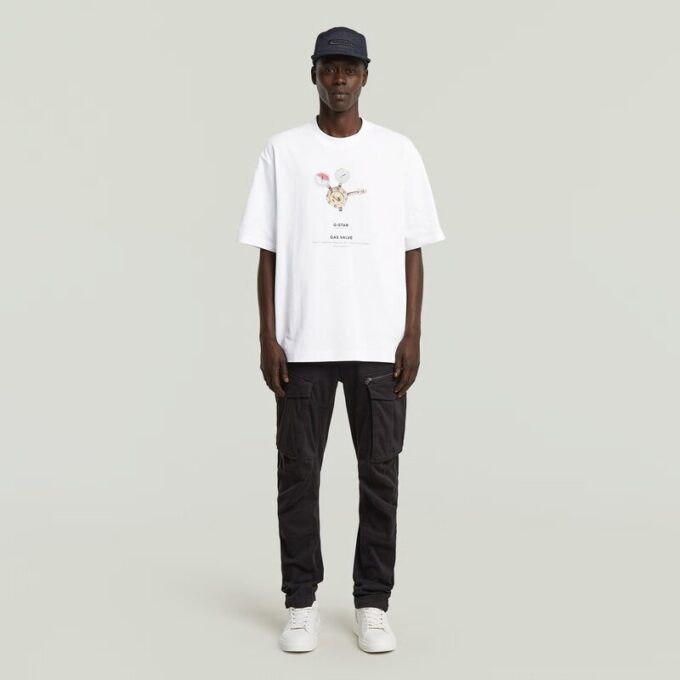T-shirt med boxigt tryck och arkivtryck