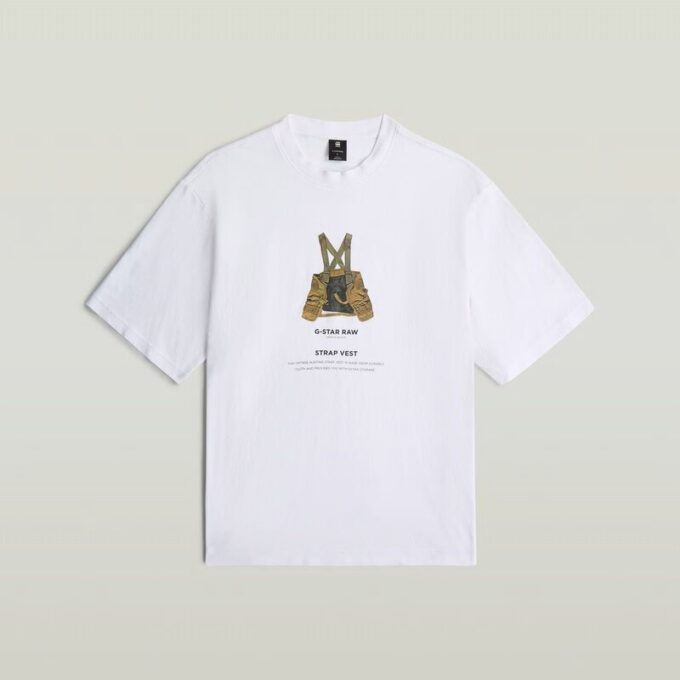 T-shirt med boxigt tryck och arkivtryck