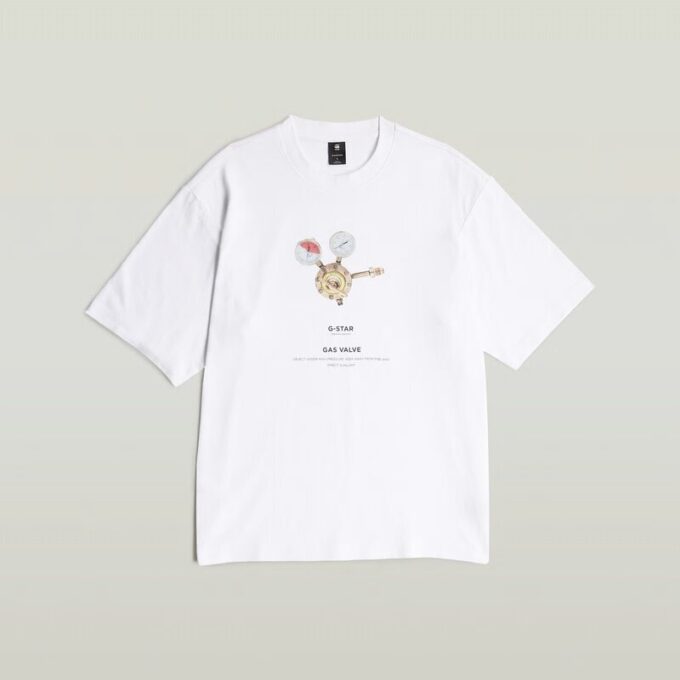 T-shirt med boxigt tryck och arkivtryck