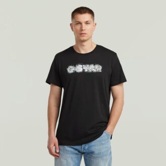 T-shirt med sliten logotyp och grafik