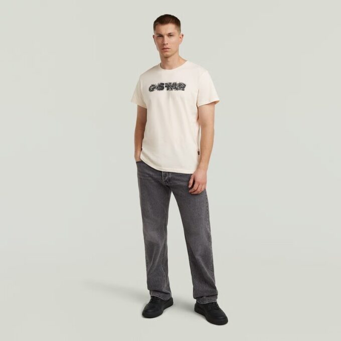 T-shirt med sliten logotyp och grafik