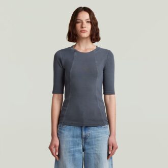 Tvättad A-linjeformad smal ribbad t-shirt