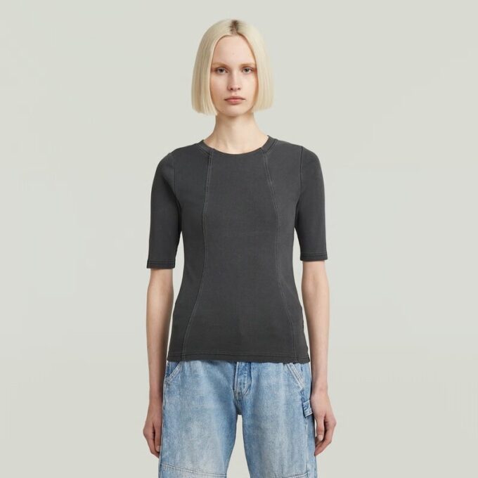Tvättad A-linjeformad smal ribbad t-shirt Tvättad A-linjeformad smal ribbad t-shirt