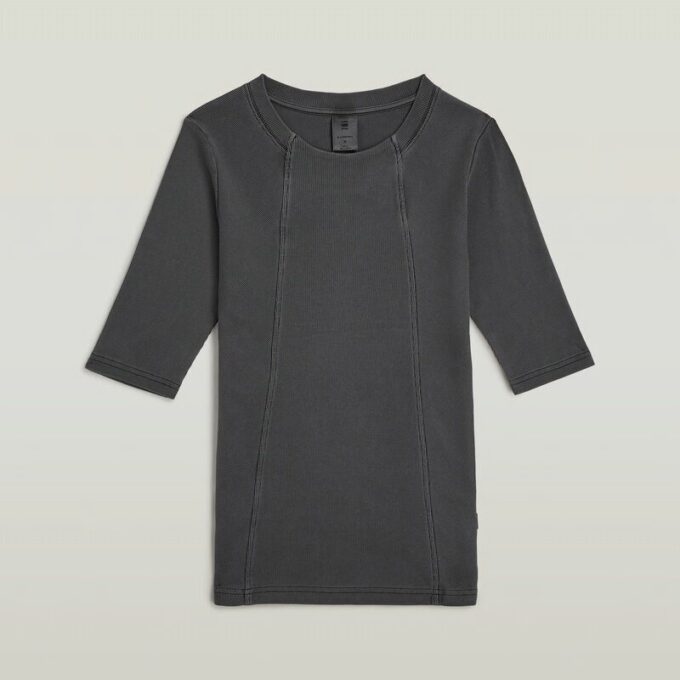 Tvättad A-linjeformad smal ribbad t-shirt Tvättad A-linjeformad smal ribbad t-shirt