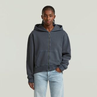 Tvättad Hoodie med Dragkedja och Avslappnad Tröja