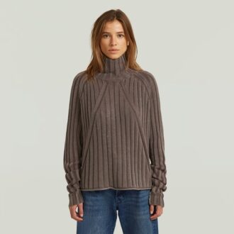 Tvättad lös sköldpaddsstickad pullover