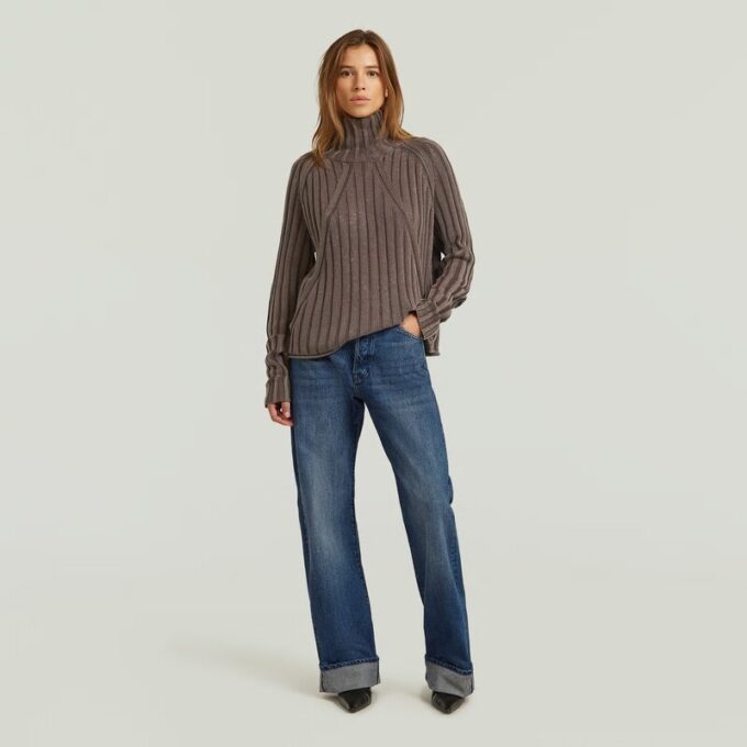 Tvättad lös sköldpaddsstickad pullover Tvättad lös sköldpaddsstickad pullover