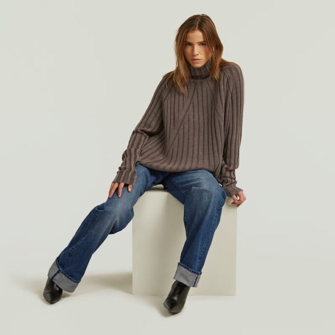 Tvättad lös sköldpaddsstickad pullover Tvättad lös sköldpaddsstickad pullover